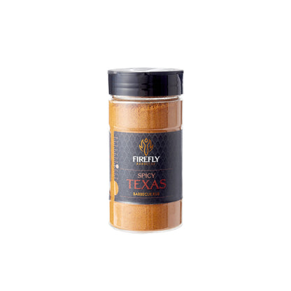 FireFly Barbecue Spicy Texas BBQ rub from the BBQ Legend 3-pack gift set, featuring fiery, flavorful spice blend for grilling.