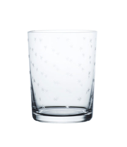 Set of four large crystal tumblers with star design by The Vintage List, featuring clear glass and engraved star patterns.