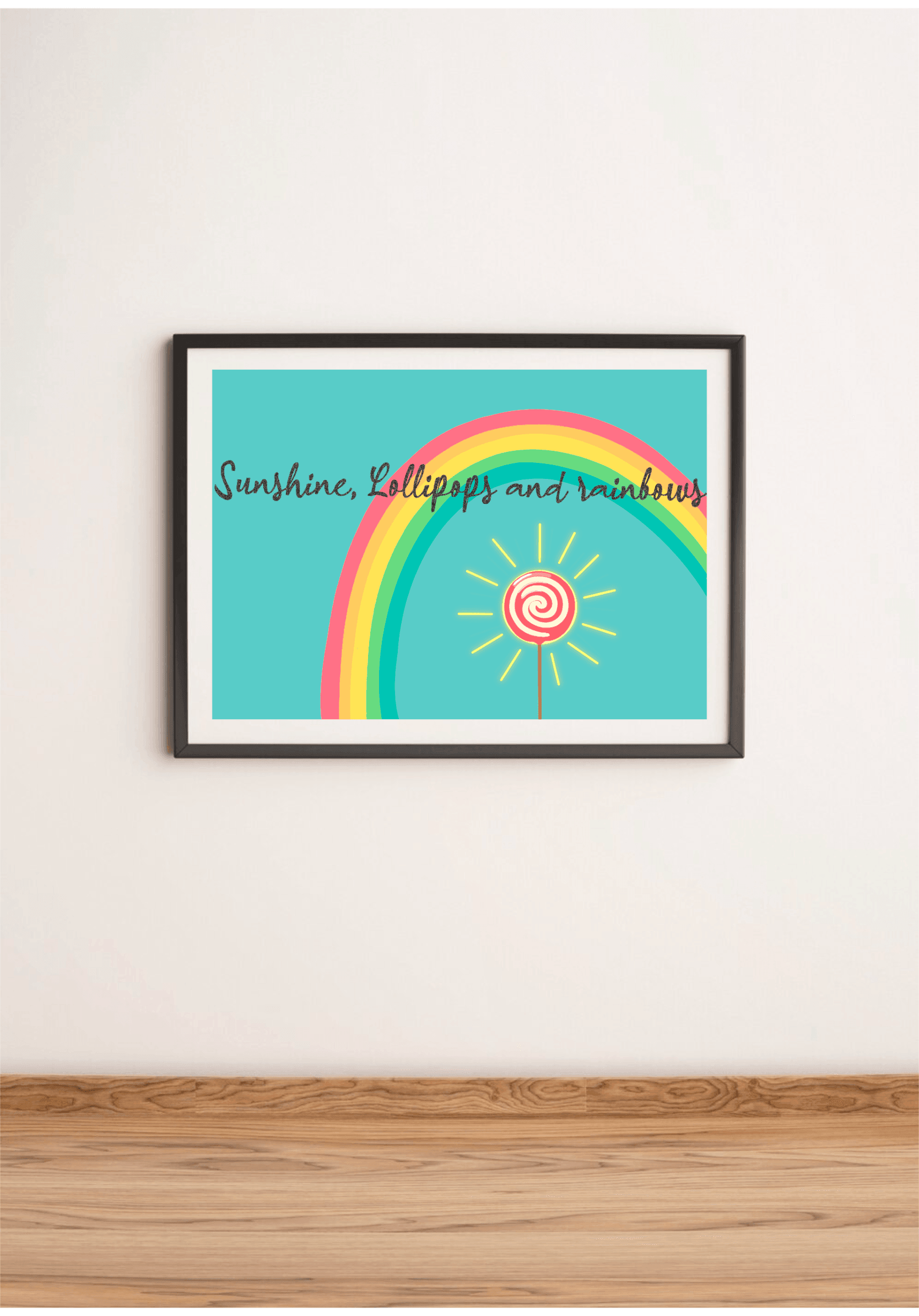 Colorful wall art print by KEOLIX featuring sunshine, lollipops, and rainbows, perfect for vibrant home decor.