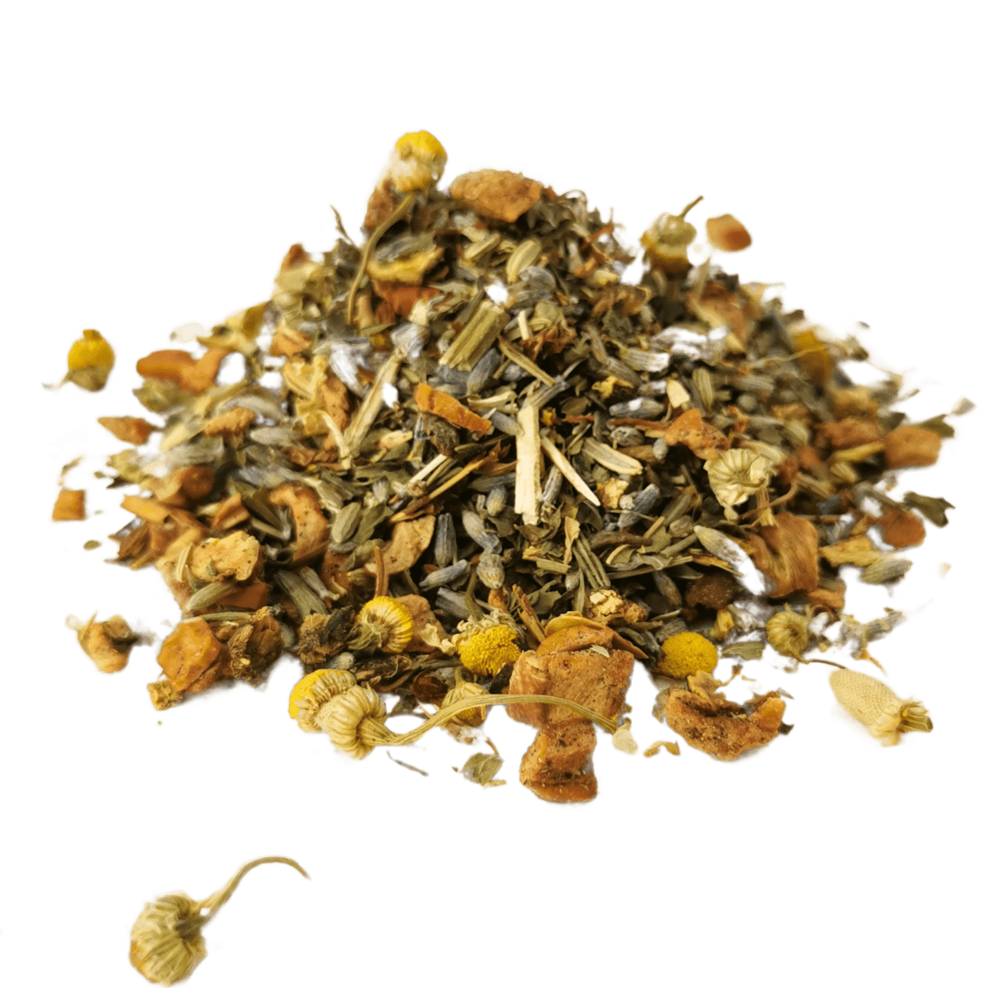 Loose leaf Sweet Dreams herbal and fruit sleep tea by Porter Hill Tea Company in a clear glass jar.