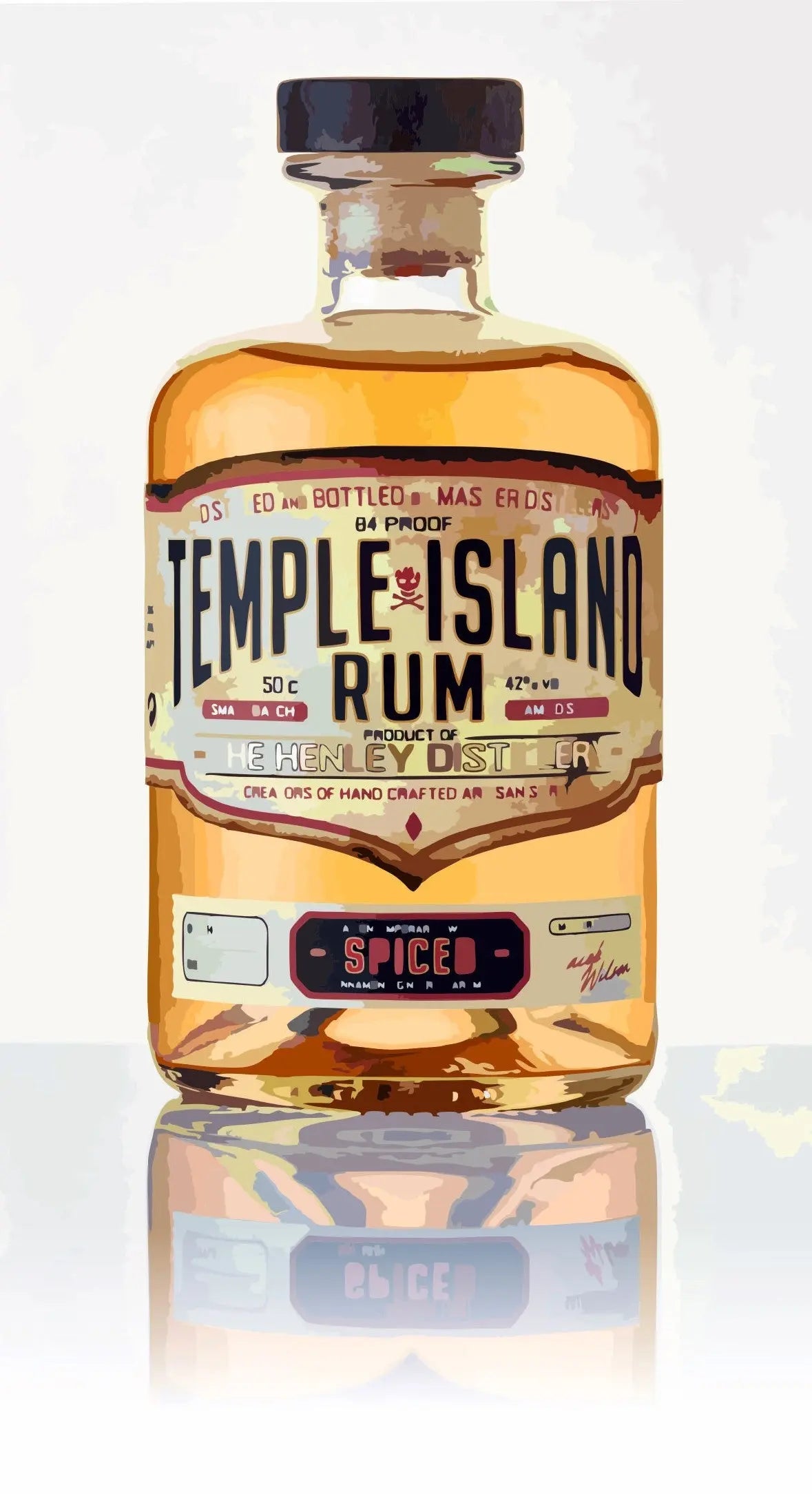 Gorvett & Stone Temple Island Rum Caramel in fine milk chocolate gift box, featuring a rum bottle illustration on the packaging.