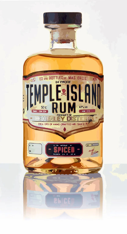 Gorvett & Stone Temple Island Rum Caramel in fine milk chocolate gift box, featuring a rum bottle illustration on the packaging.