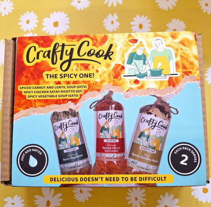 Three gluten-free all-purpose meal packages from Crafty Cook's The Spicy One! collection, featuring flavorful spice blends.