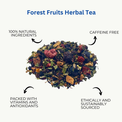 Camellios herbal loose leaf tea selection with orange-infused tea leaves and infusions displayed in a rustic bowl.