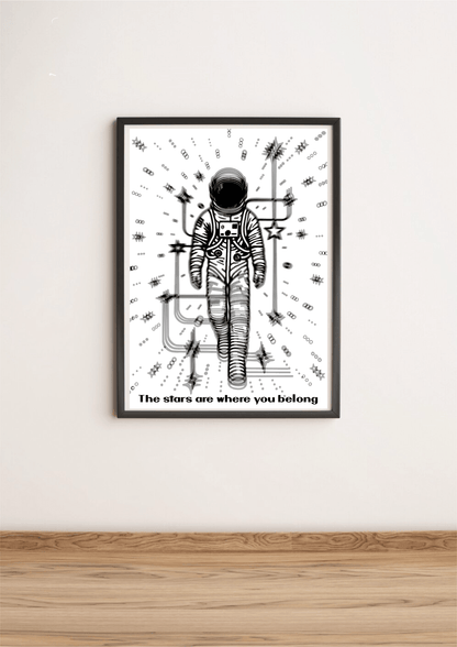 KEOLIX print titled "The Stars Are Where You Belong" featuring a celestial-themed design on high-quality paper.