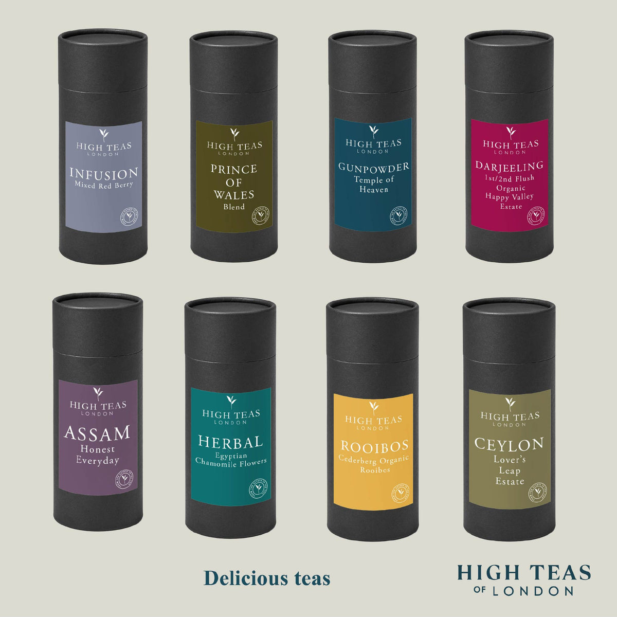 English Breakfast Blend loose leaf tea in a tube by High Teas, quality medium leaf for a rich, full-bodied breakfast brew.