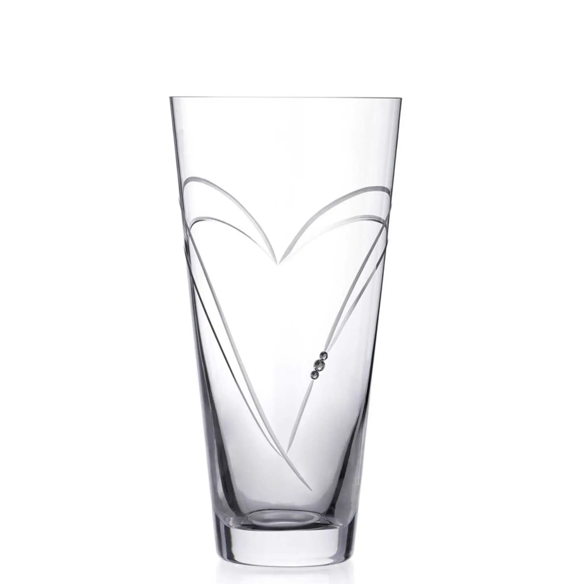 Glassware UK diamante vase with heart-shaped cut design, 25cm tall, clear glass with sparkling diamond accents.