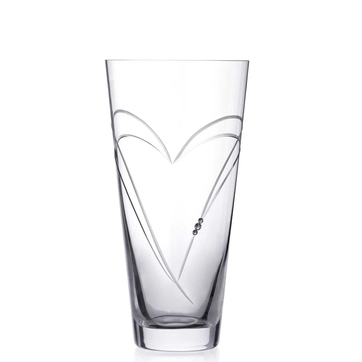 Glassware UK diamante vase with heart-shaped cutout, 20cm tall, featuring sparkling diamond accents and elegant design.