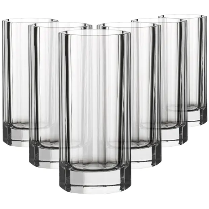 Set of six Churchill Crystal highball whisky tumblers, 350ml glassware from UK with clear, elegant design for drinks.