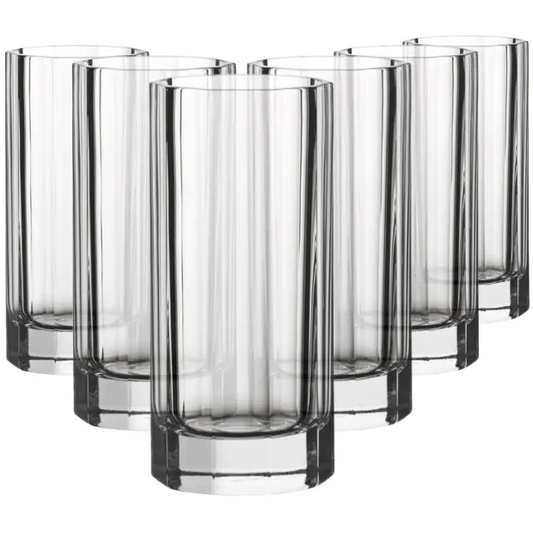 Set of six Churchill Crystal highball whisky tumblers, 350ml glassware from UK with clear, elegant design for drinks.