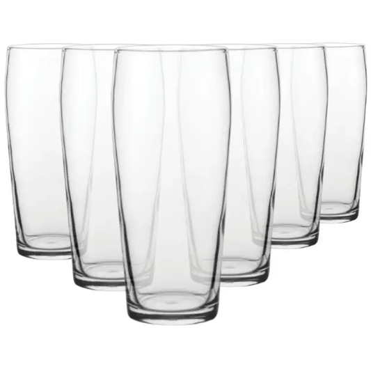 Set of six Ale Craft Beer Glass Tankards by Glassware UK, 570ml each, clear glass with sturdy handles for craft beer enjoyment
