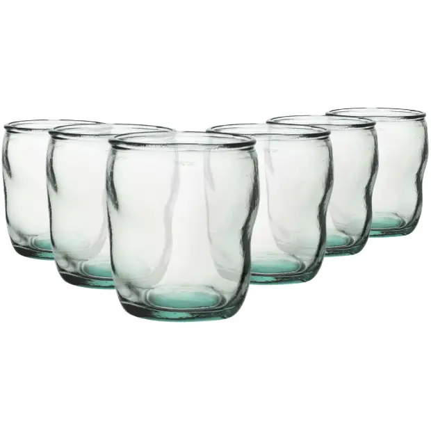 Set of 6 Authentico Recycled Low Glass Whisky Tumblers from Glassware UK, 350ml, with clear, eco-friendly recycled glass design.