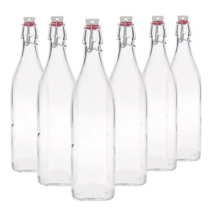 Bormioli Rocco Square Swing Top Bottle - 1 Litre - Set of 6