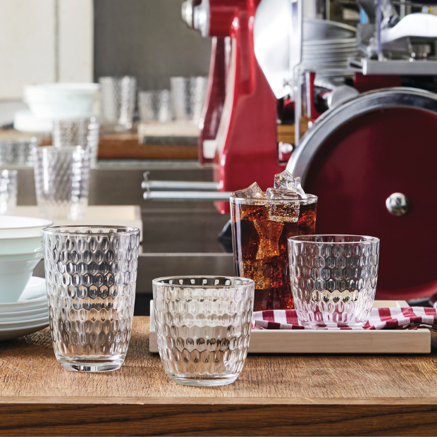 Set of six Bormioli Rocco Slot whisky tumblers, 290ml glassware by Glassware UK, with clear, elegant design.
