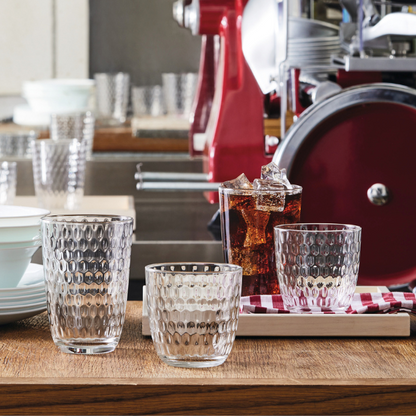 Set of six Bormioli Rocco Slot whisky tumblers, 290ml glassware by Glassware UK, with clear, elegant design.
