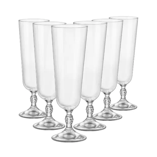 Set of six Bormioli Rocco bartender beer tankards with 280ml capacity, clear glassware designed for serving beer.