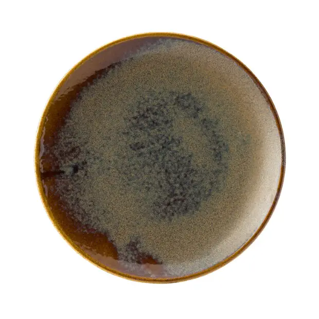 Glassware UK Murra Toffee Coupe Plate, 9-inch (23cm) elegant ceramic plate with a rich toffee glaze, ideal for serving desserts or snacks.