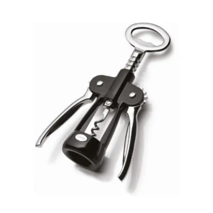 Black Ghidini Winged Corkscrew with professional spiral, designed for effortless wine opening, featuring ergonomic handles and durable construction.
