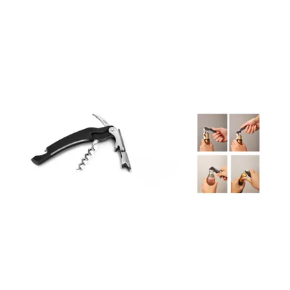 Black Ghidini 2-step waiter's corkscrew, a durable wine opener with a sleek design, suitable for professional and home use.