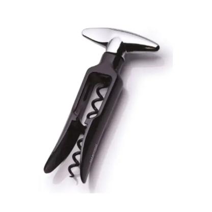 Black Ghidini Endless Screw Wine Opener, a sleek wine accessory with a sturdy screw design for effortless cork removal.