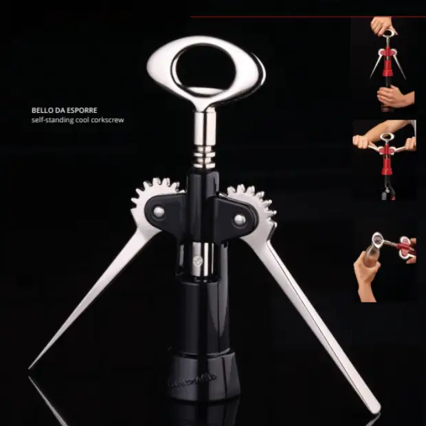 Red Ghidini Tavernello corkscrew with gift box, elegant wine accessory designed for easy cork removal.
