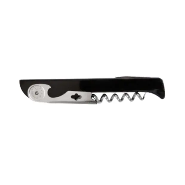 Black Ghidini Cellini Waiter's Corkscrew, a professional wine opener with a sleek design, perfect for wine accessories.