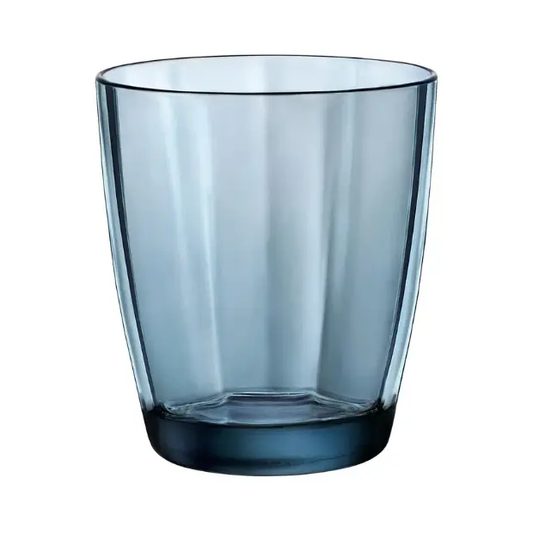 Bormioli Rocco Pulsar blue double old fashioned whisky tumbler glass, 390ml, with a clear and sturdy design.