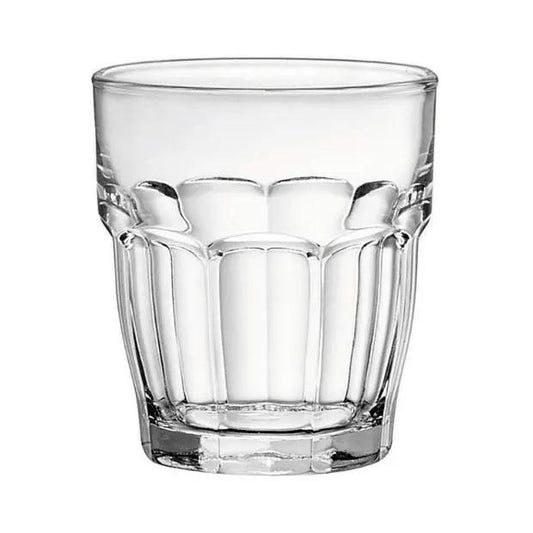 Bormioli Rocco 70ml Rocks Bar Shot Glass with clear glass and sturdy base, designed for serving shots in a stylish barware setting.