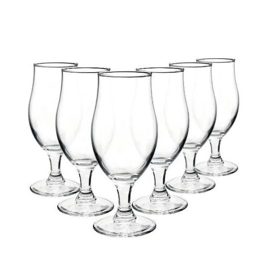Six Bormioli Rocco Executive beer tankards in clear glass, 530ml capacity, displayed on a white background.