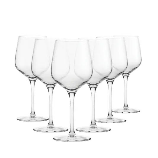 Set of six Glassware UK Refine All Purpose 440ml wine glasses with clear, smooth glass design for versatile drinking occasions.