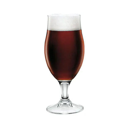 Draft stemmed beer glass tankard with 530ml capacity, clear glassware UK, showcasing a sturdy handle and elegant design.