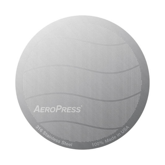 Stainless steel AeroPress filter by Contact Coffee Company Ltd., compact gear for smooth coffee brewing.