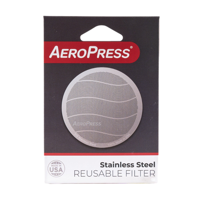 Stainless steel Aeropress filter from Contact Coffee Company Ltd., showing the durable, fine mesh design for brewing coffee.