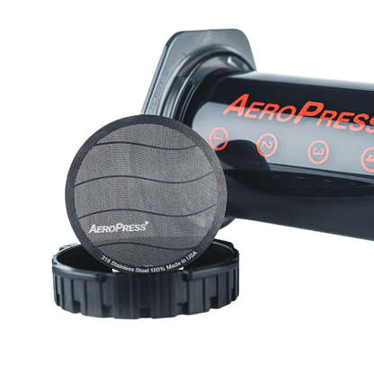 Stainless steel AeroPress filter from Contact Coffee Company Ltd., designed for coffee brewing gear with a durable metal mesh.