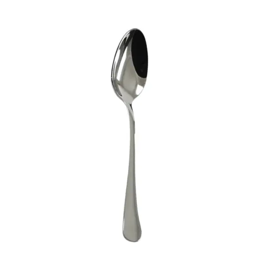 Svanera Claudia tea spoon from glassware UK, close-up of sleek stainless steel cutlery with detailed handle design.