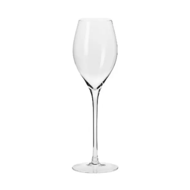 Six Krosno Avant-Garde Prosecco champagne flutes, 280ml glassware set with tall, elegant stemmed design.
