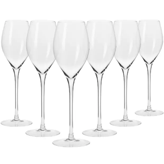 Set of six Krosno Avant-Garde Prosecco champagne flute glasses, 280ml, clear glassware for sparkling wine celebrations.