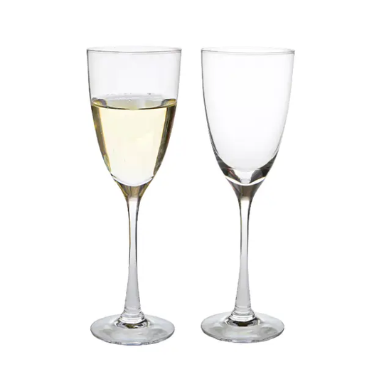 Pair of Dartington Crystal Rachael white wine glasses, 240ml, clear glassware with elegant design, set of 2 for wine serving.