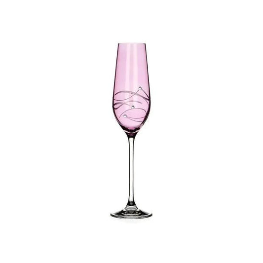 Pink champagne flute with diamante accents and spiral cut design, made by Glassware UK, showcasing elegant glassware for special occasions.
