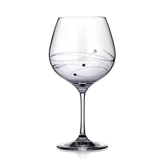 Elegant Diamante "Just For You" gin glass with spiral cut design, 610ml capacity, displayed in a gift box by Glassware UK.