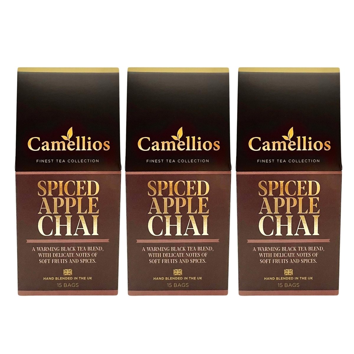 Camellios Spiced Apple Chai tea in a cup, featuring warm apple and spice flavors, perfect for cozy infusions.