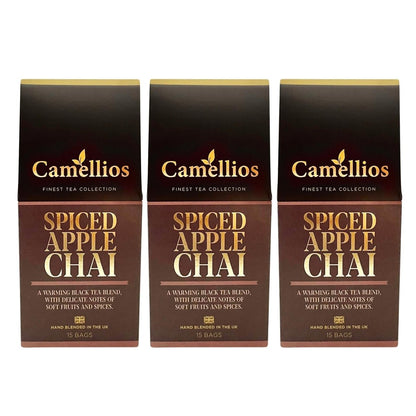 Camellios Spiced Apple Chai tea in a cup, featuring warm apple and spice flavors, perfect for cozy infusions.