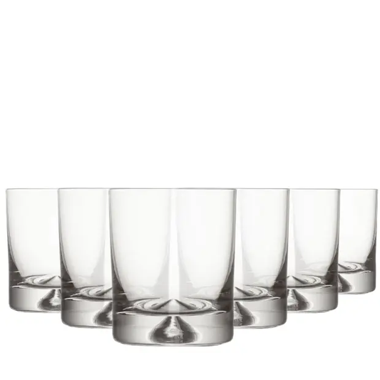 Set of six Krosno Dimple Base whisky tumblers, 260ml glassware with textured dimple design for enjoying whisky.