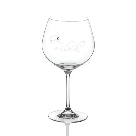 Glassware UK Diamante "Gin O'Clock" gin glass with diamond accents, 610ml capacity, presented in a gift box.
