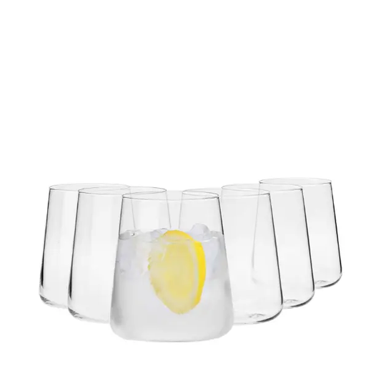 Set of six Krosno Avant Garde whisky tumblers, 430ml glassware with clear, modern design for enjoying spirits.