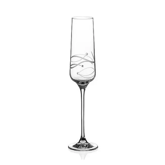 Diamante Champagne flute with Modena spiral cutting, clear glassware with engraved decorative pattern, elegant drinkware for celebrations