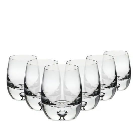 Set of six Krosno Bubble Based Barrel Whisky Tumblers, 420ml, clear glassware with unique bubble design for elegant drink presentation.