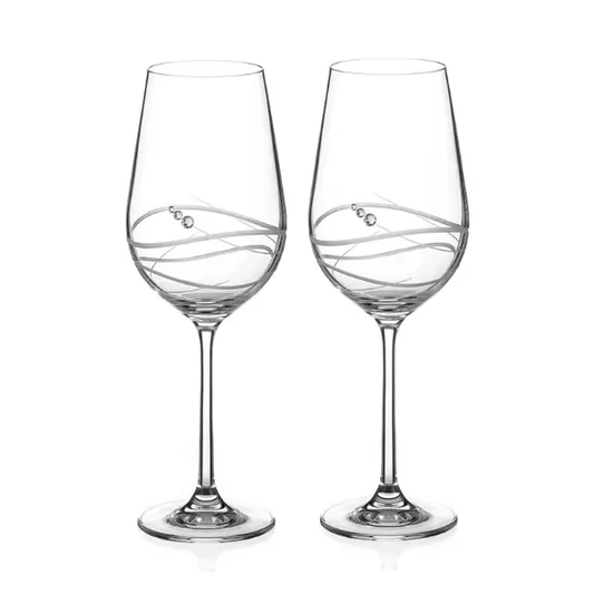 Set of two Diamante Wine Glasses with Modena spiral cut design by Glassware UK, presented in a gift box.