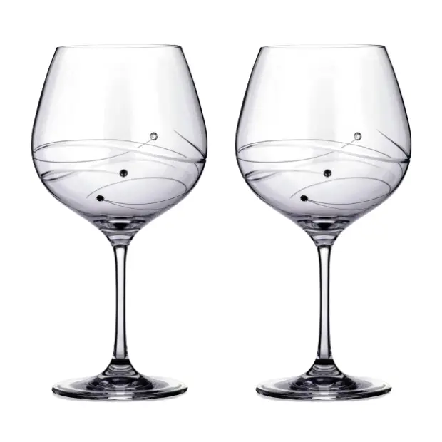 Set of 2 Diamante Gin Glasses by Glassware UK featuring spiral design cuts, displayed in a gift box.