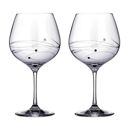 Set of 2 Diamante Gin Glasses by Glassware UK featuring spiral design cuts, displayed in a gift box.
